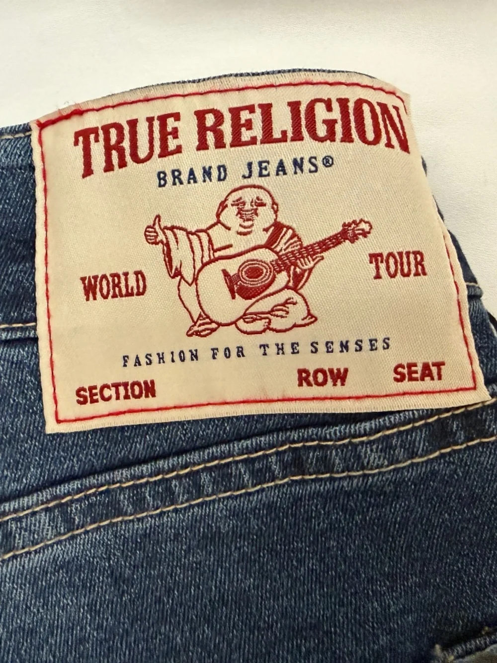 $184 True Religion Bobby Applique Baggy Jeans Mens 34x32 Medium Blaze Wash